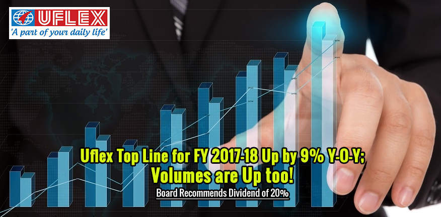 Uflex Top Line for FY 2017-18 Up by 9% Y-O-Y; Volumes are Up too! Board Recommends Dividend of 20%