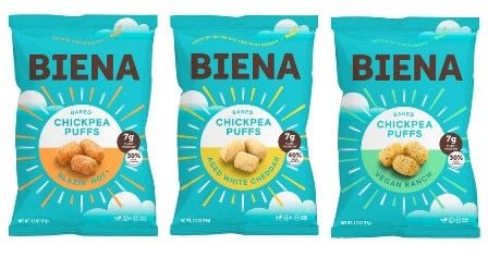 Biena grows portfolio of plant protein snacks with baked chickpea puffs