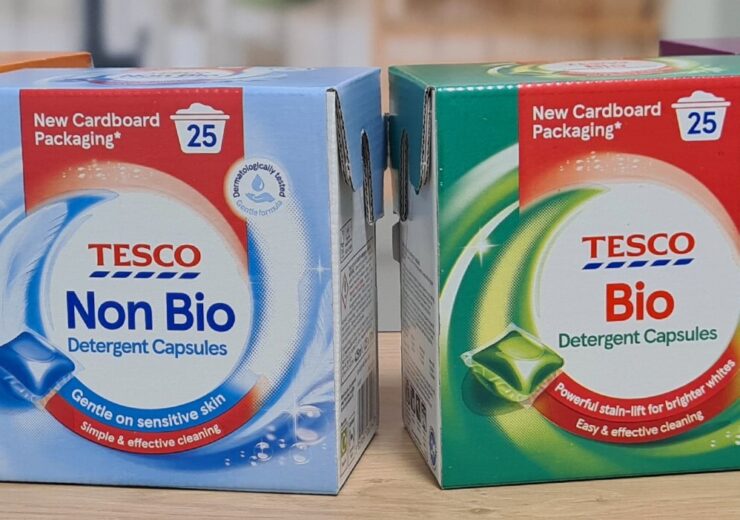 Tesco replaces plastic laundry pod tubs with recyclable cardboard packs